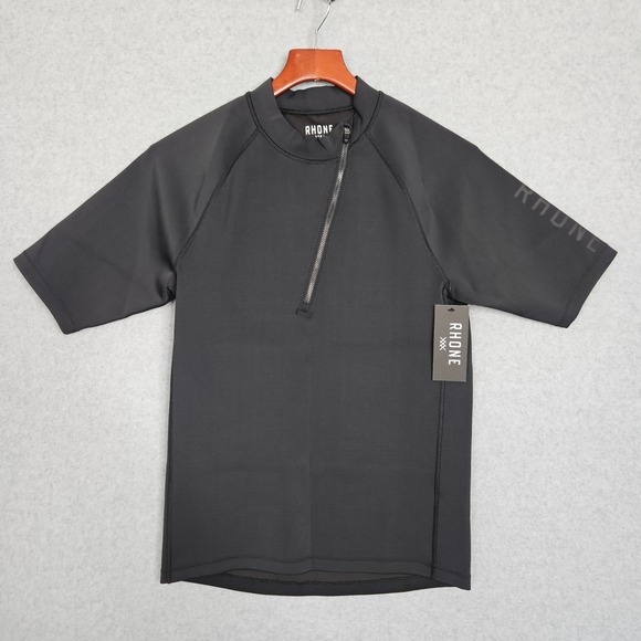 RHONE Mens Size Med Black Freeride Rashguard Short Sleeve Zipper New - Picture 1 of 9